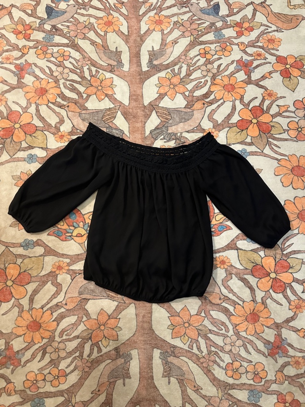 BCX Black Off-Shoulder Smocked Neck Blouse